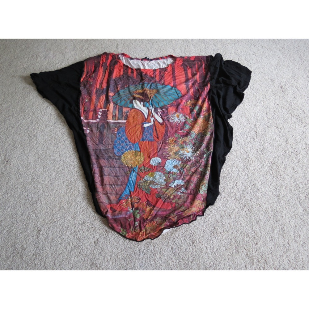 Eastern Serenity Japanese Kimono Geisha Girl Print Shirt Size Large y2k